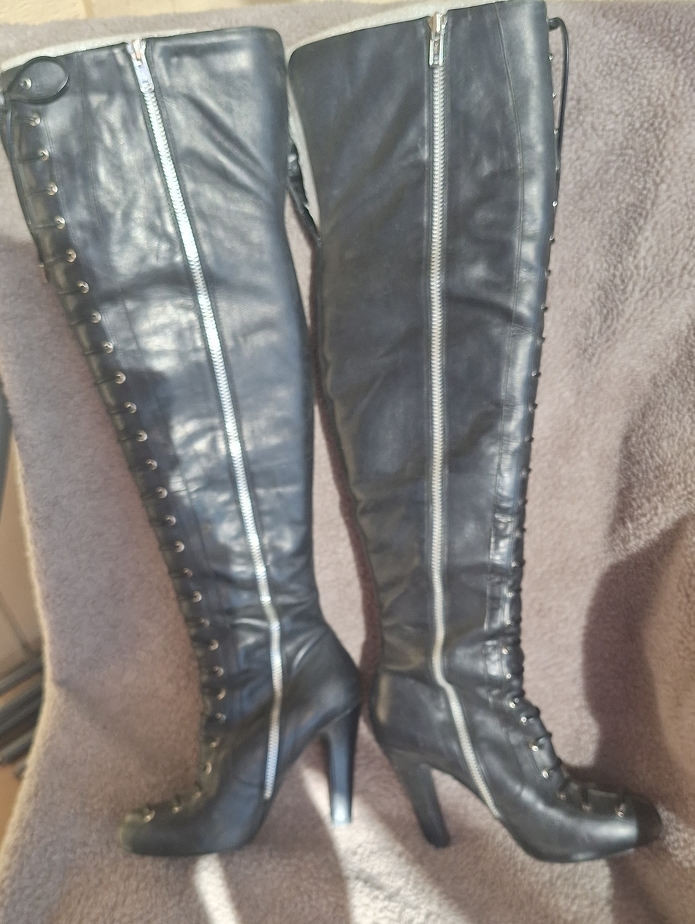 Jessica Simpson Mitton Black Over The Knee High Heeled Boots Biker - Picture 2 of 7